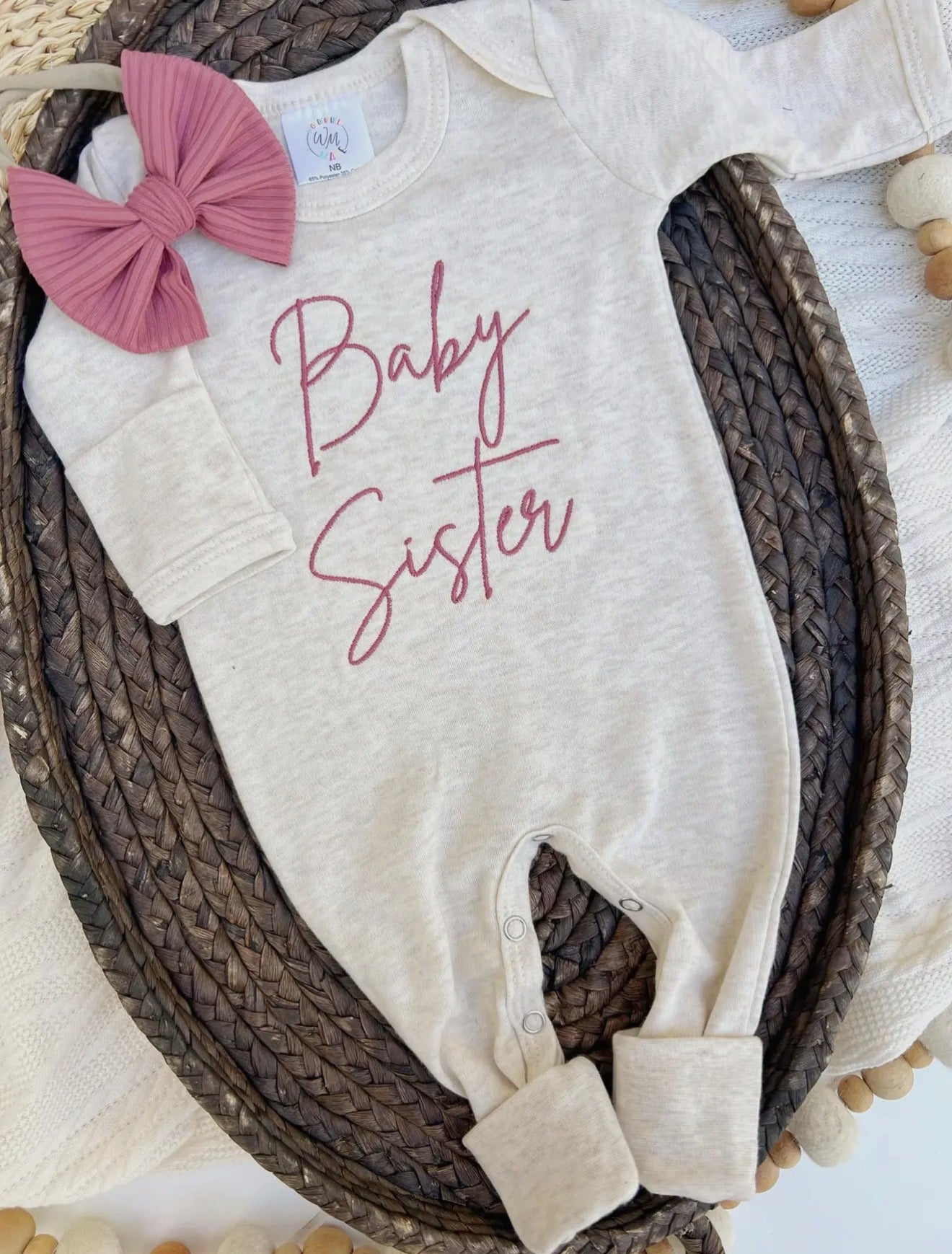 Baby Sister Baby Announcement Embroidered Romper