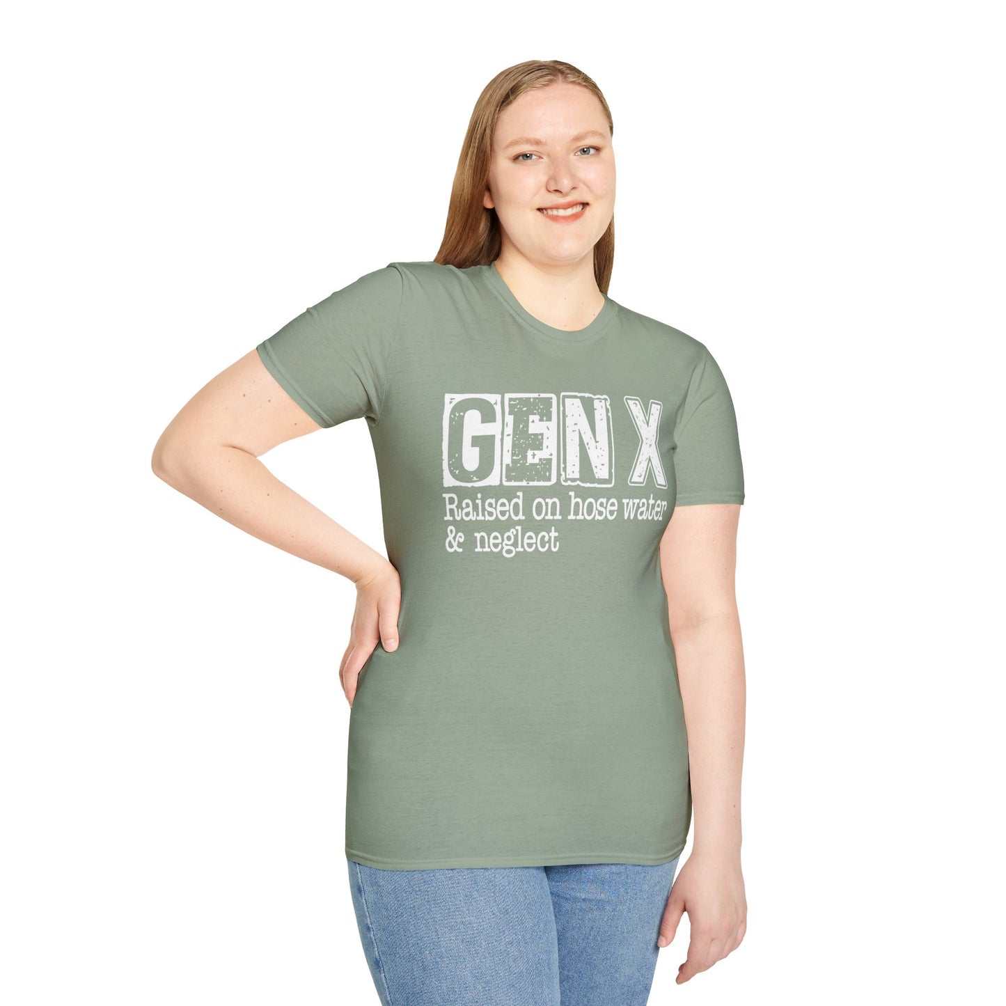 Gen X T-Shirt - Raised on Hose Water & Neglect, Unisex Softstyle Tee