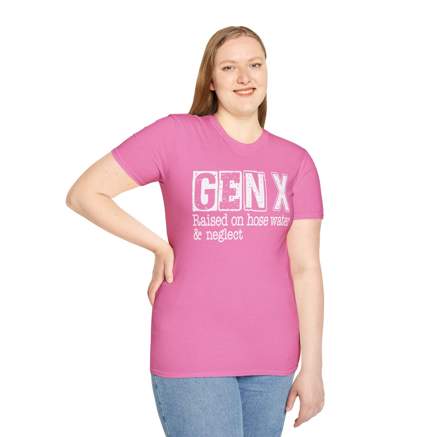 Gen X T-Shirt - Raised on Hose Water & Neglect, Unisex Softstyle Tee