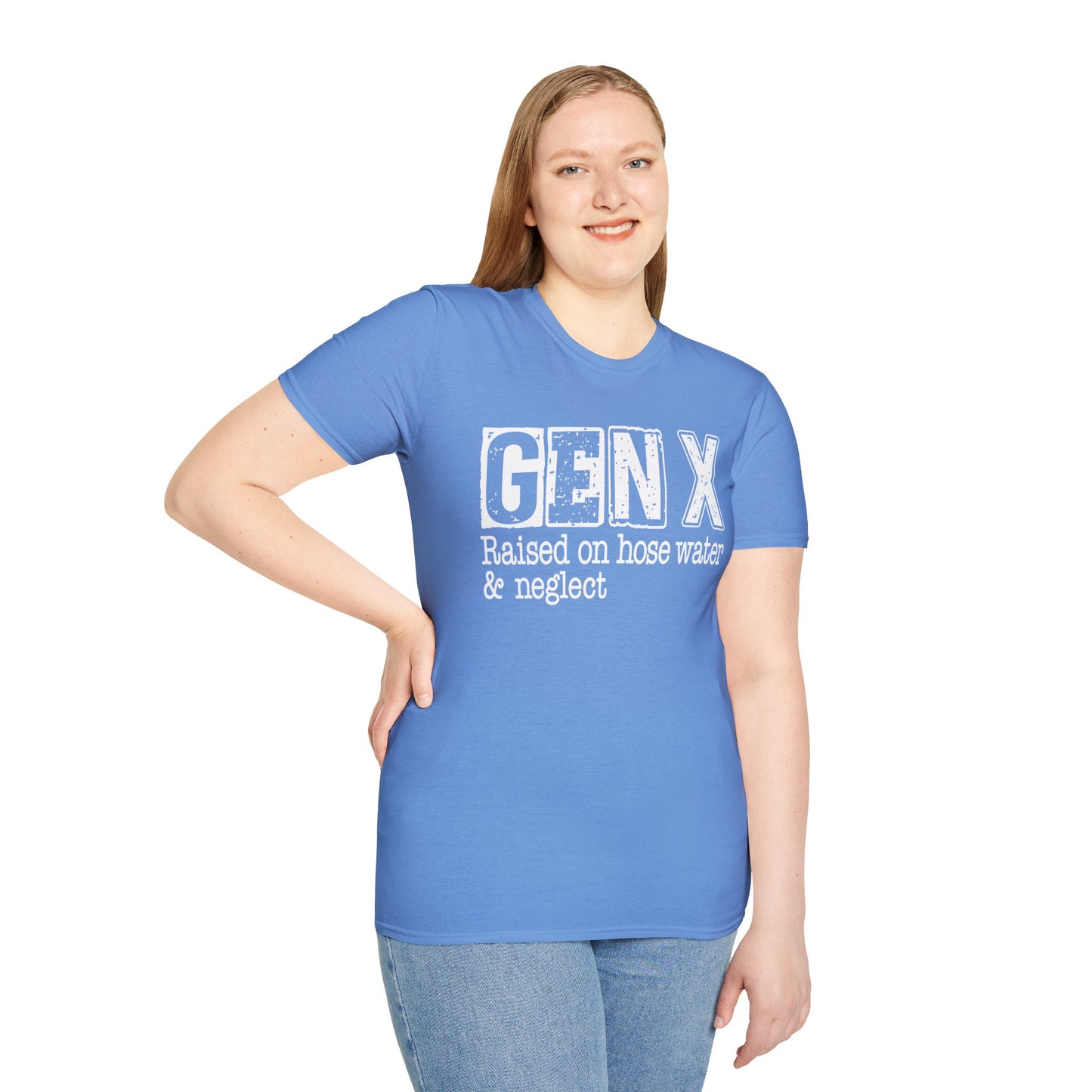 Gen X T-Shirt - Raised on Hose Water & Neglect, Unisex Softstyle Tee