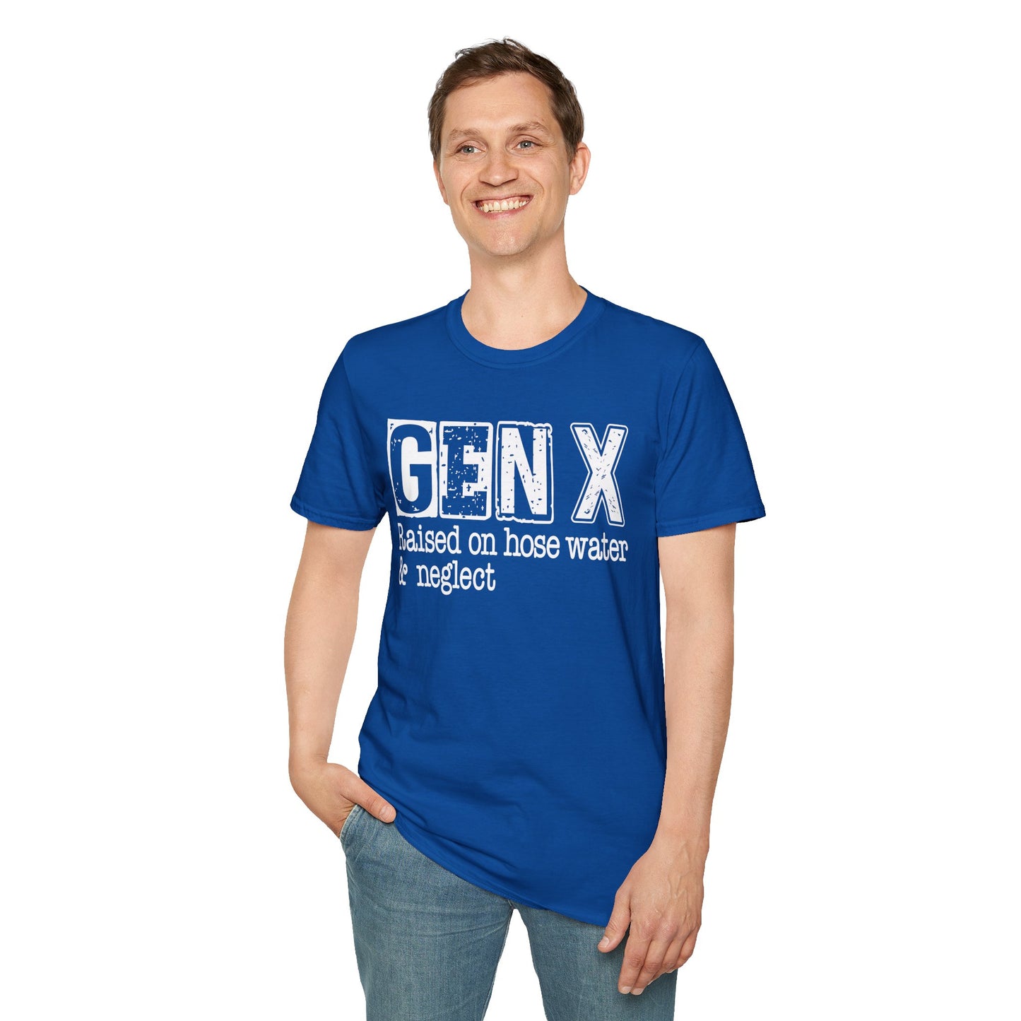 Gen X T-Shirt - Raised on Hose Water & Neglect, Unisex Softstyle Tee