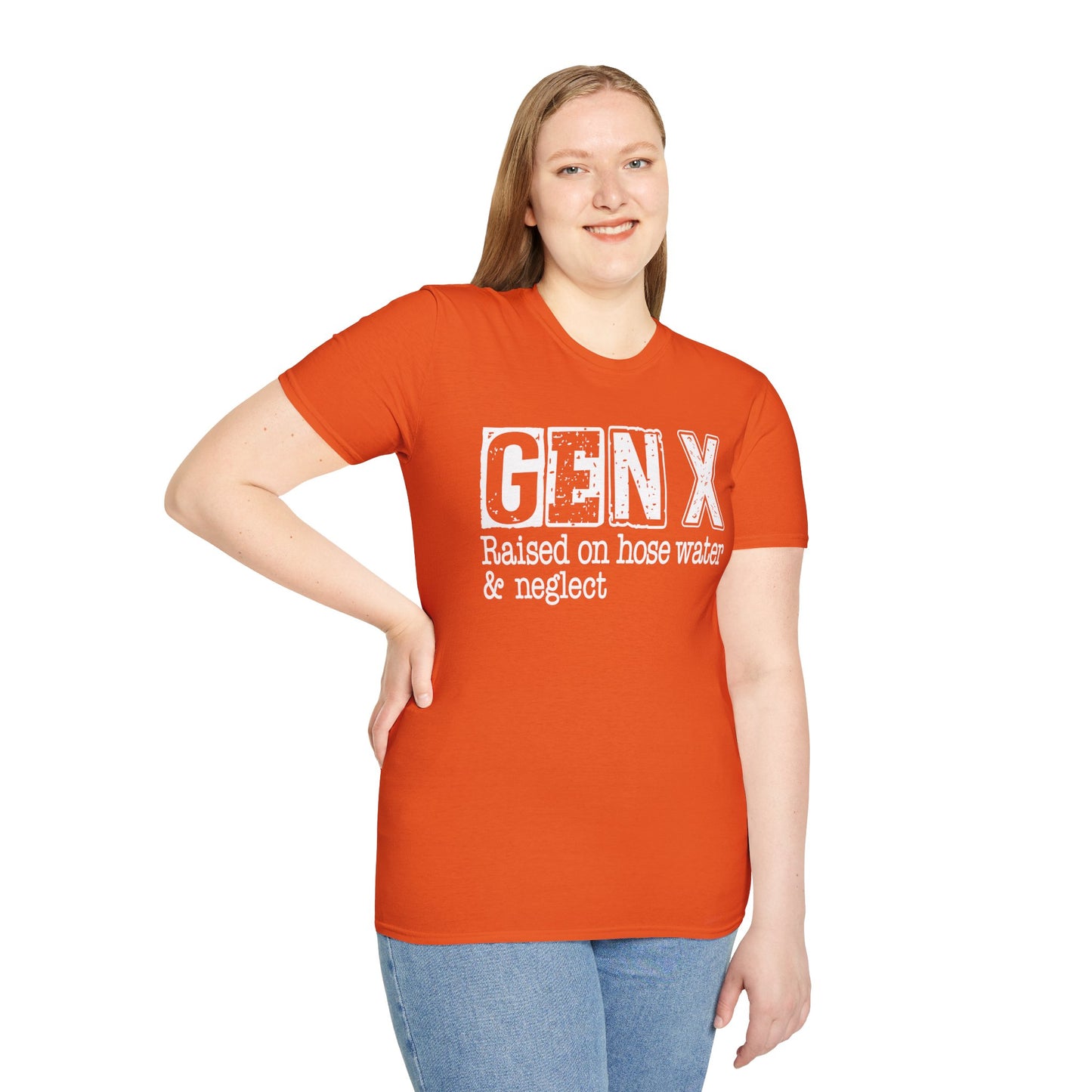 Gen X T-Shirt - Raised on Hose Water & Neglect, Unisex Softstyle Tee
