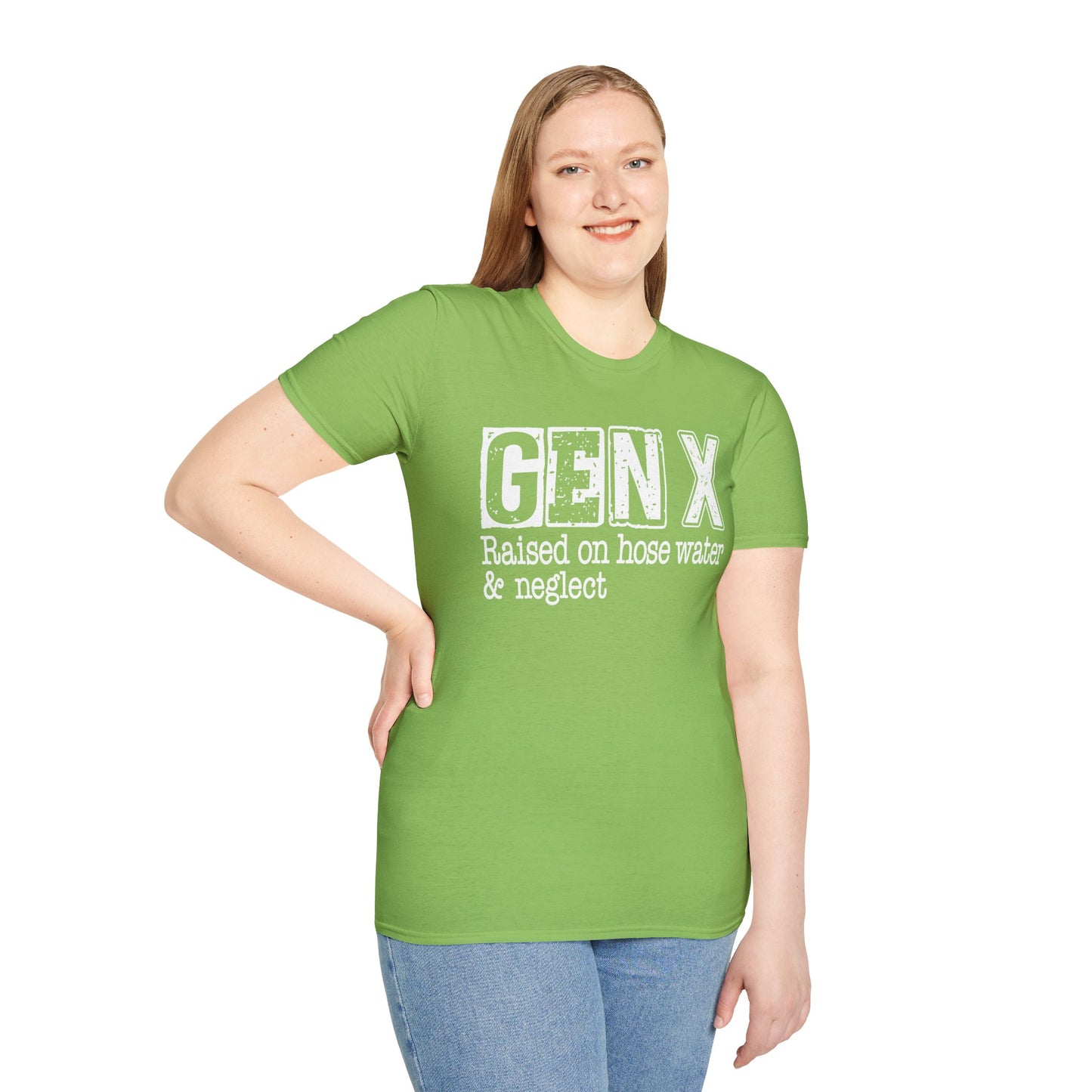 Gen X T-Shirt - Raised on Hose Water & Neglect, Unisex Softstyle Tee