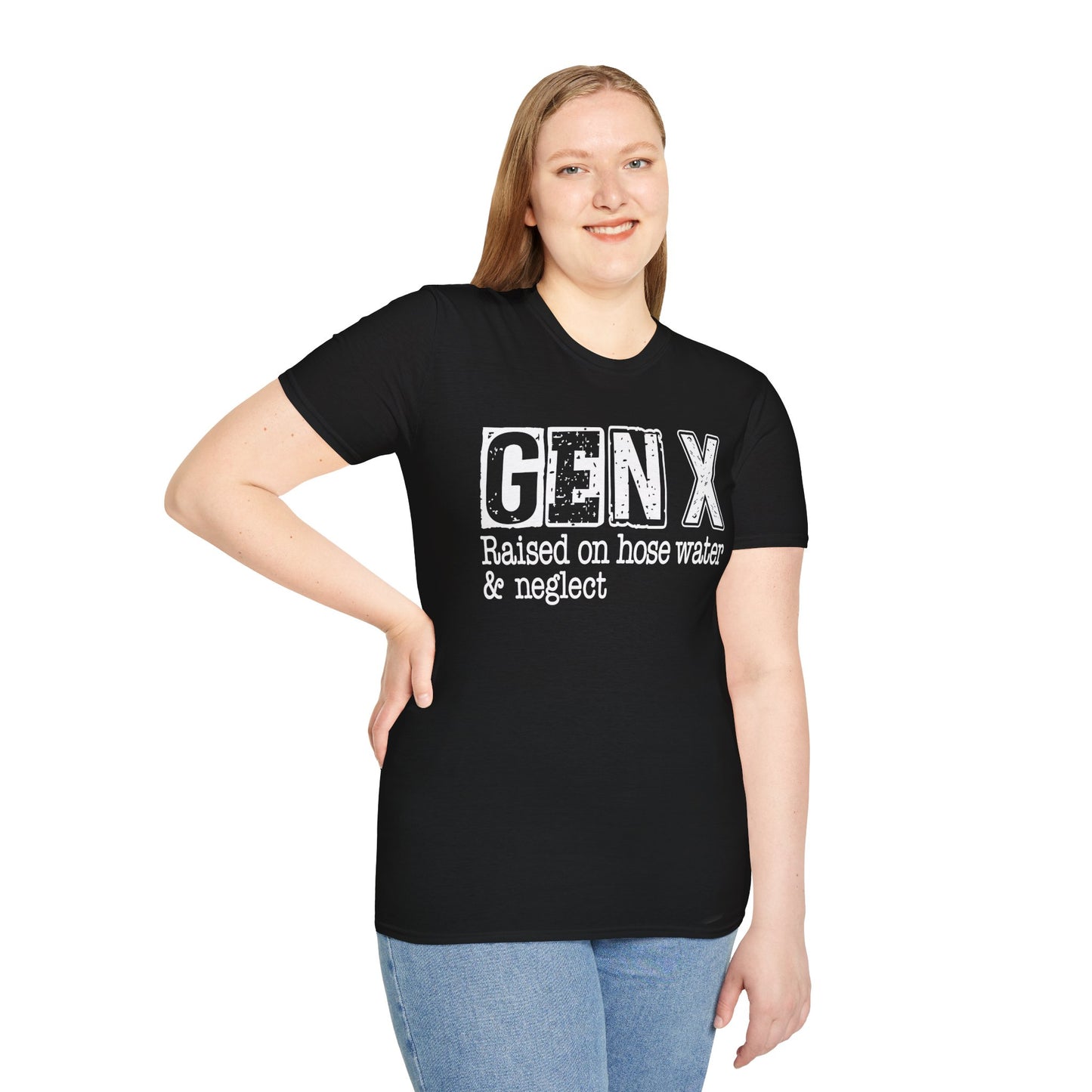 Gen X T-Shirt - Raised on Hose Water & Neglect, Unisex Softstyle Tee