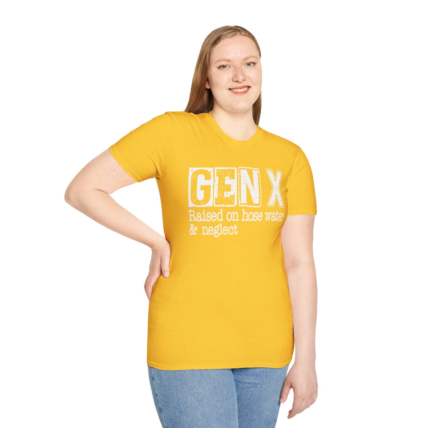 Gen X T-Shirt - Raised on Hose Water & Neglect, Unisex Softstyle Tee