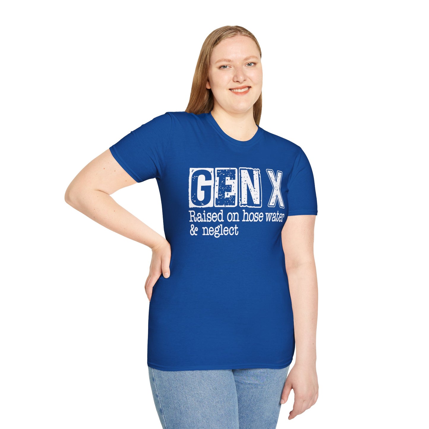 Gen X T-Shirt - Raised on Hose Water & Neglect, Unisex Softstyle Tee