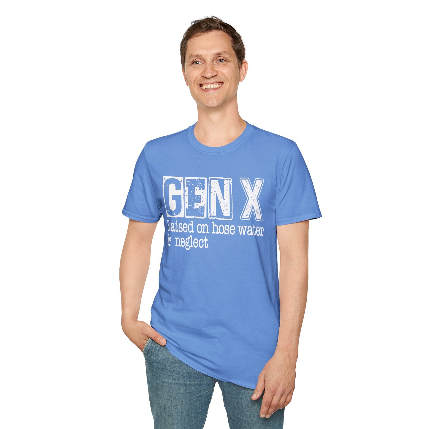 Gen X T-Shirt - Raised on Hose Water & Neglect, Unisex Softstyle Tee