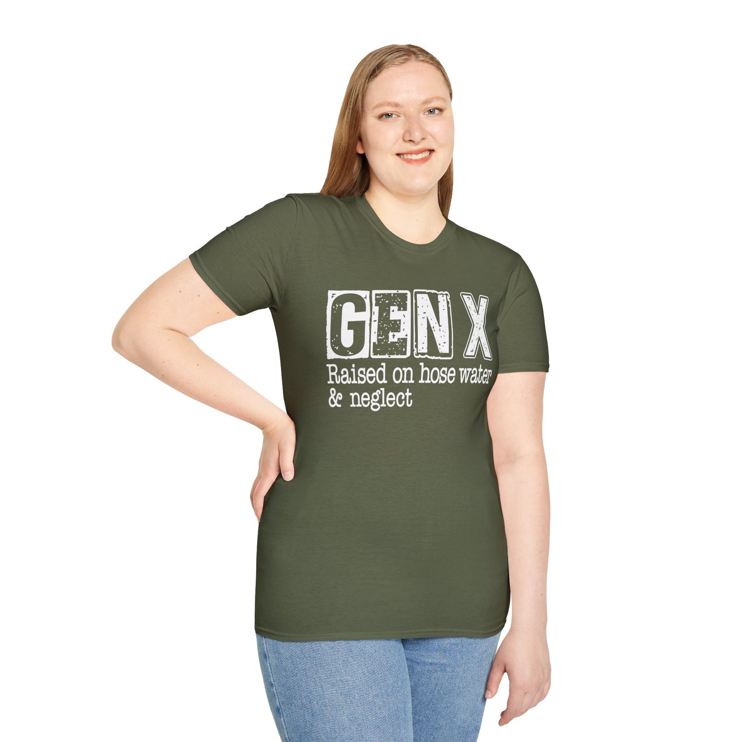 Gen X T-Shirt - Raised on Hose Water & Neglect, Unisex Softstyle Tee