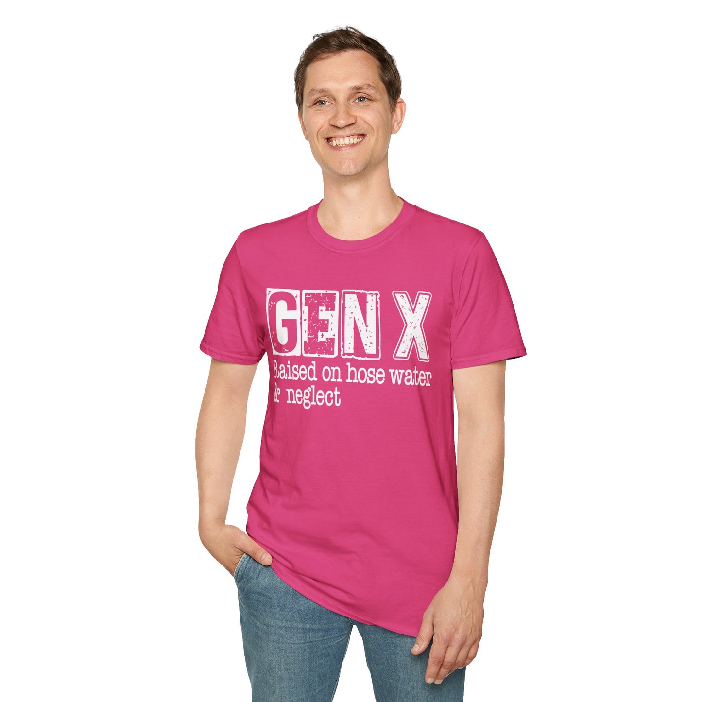 Gen X T-Shirt - Raised on Hose Water & Neglect, Unisex Softstyle Tee