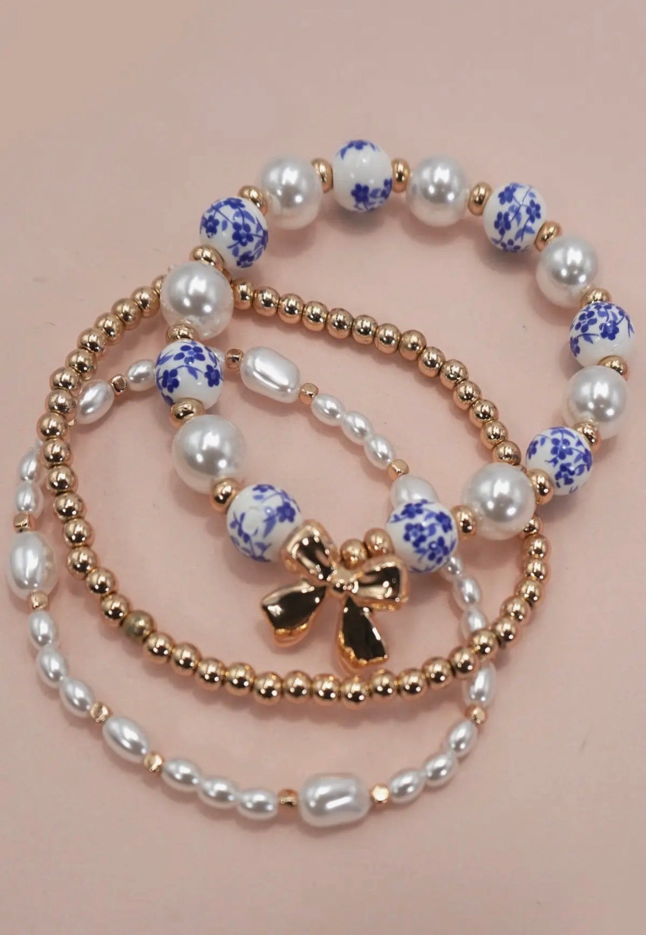 Blue Ceramic Porcelain Bow Multi Layer Bracelet