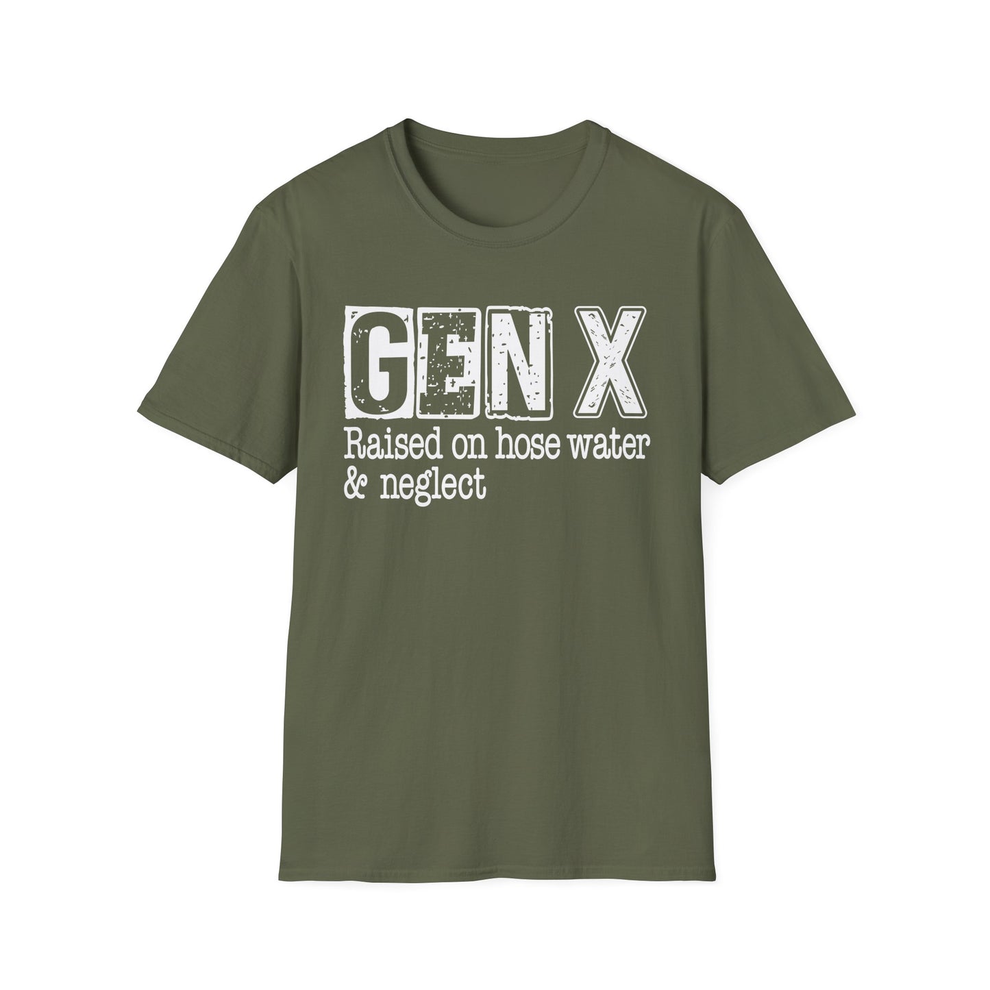 Gen X T-Shirt - Raised on Hose Water & Neglect, Unisex Softstyle Tee