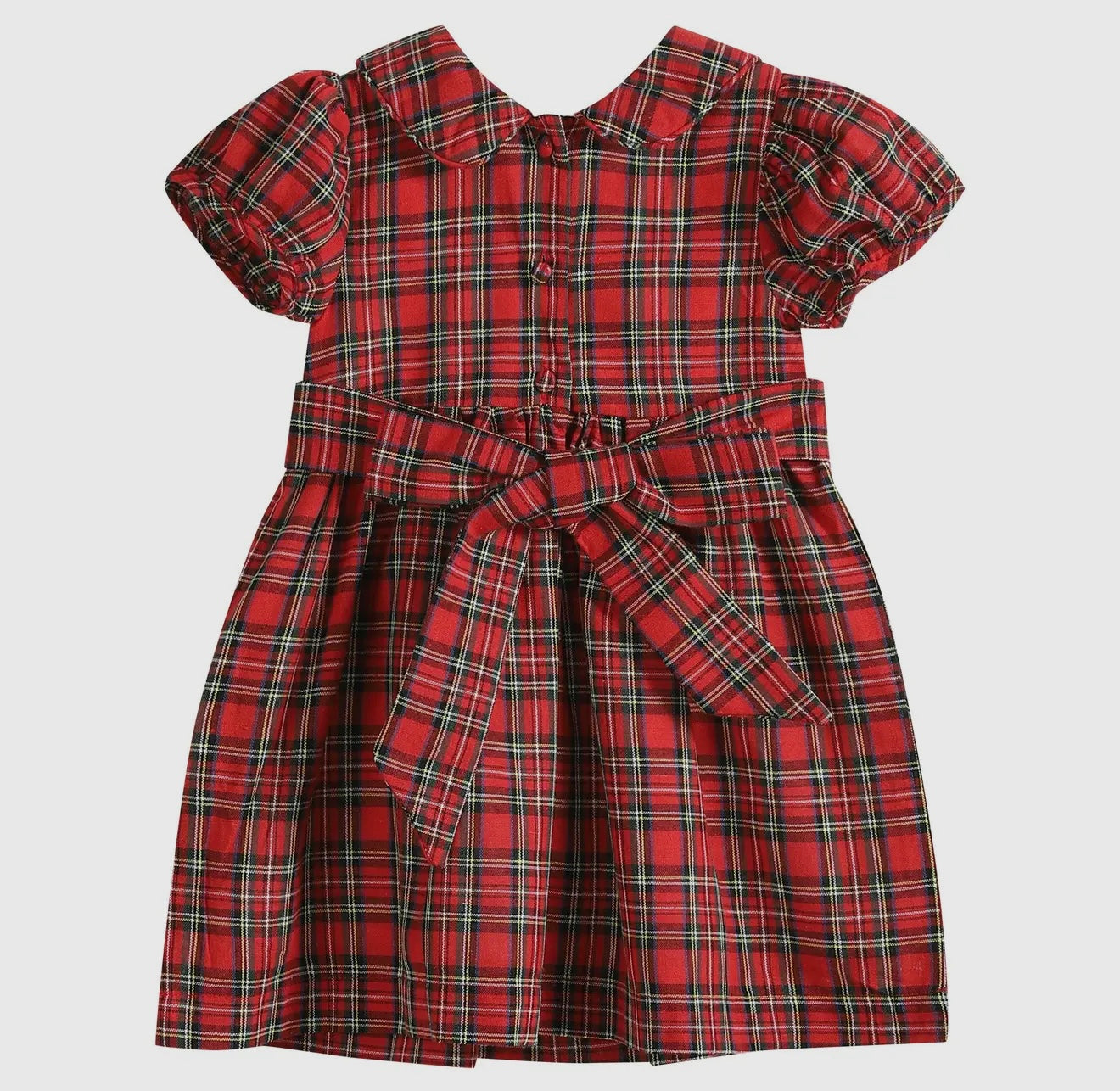 Red Christmas Plaid Santa Sleigh Smocked Dress