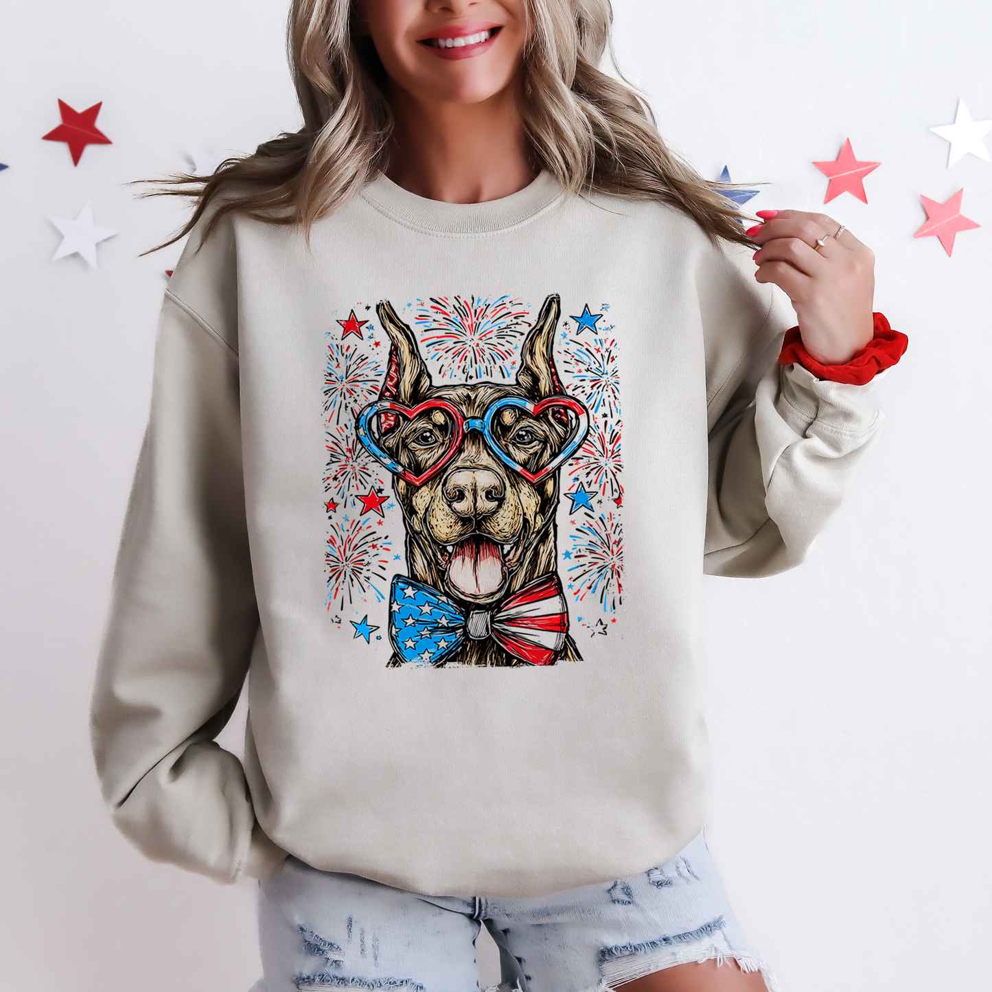 Doberman Patriotic Dog, USA, America, Pet Lover, 4th of July Sweatshirt