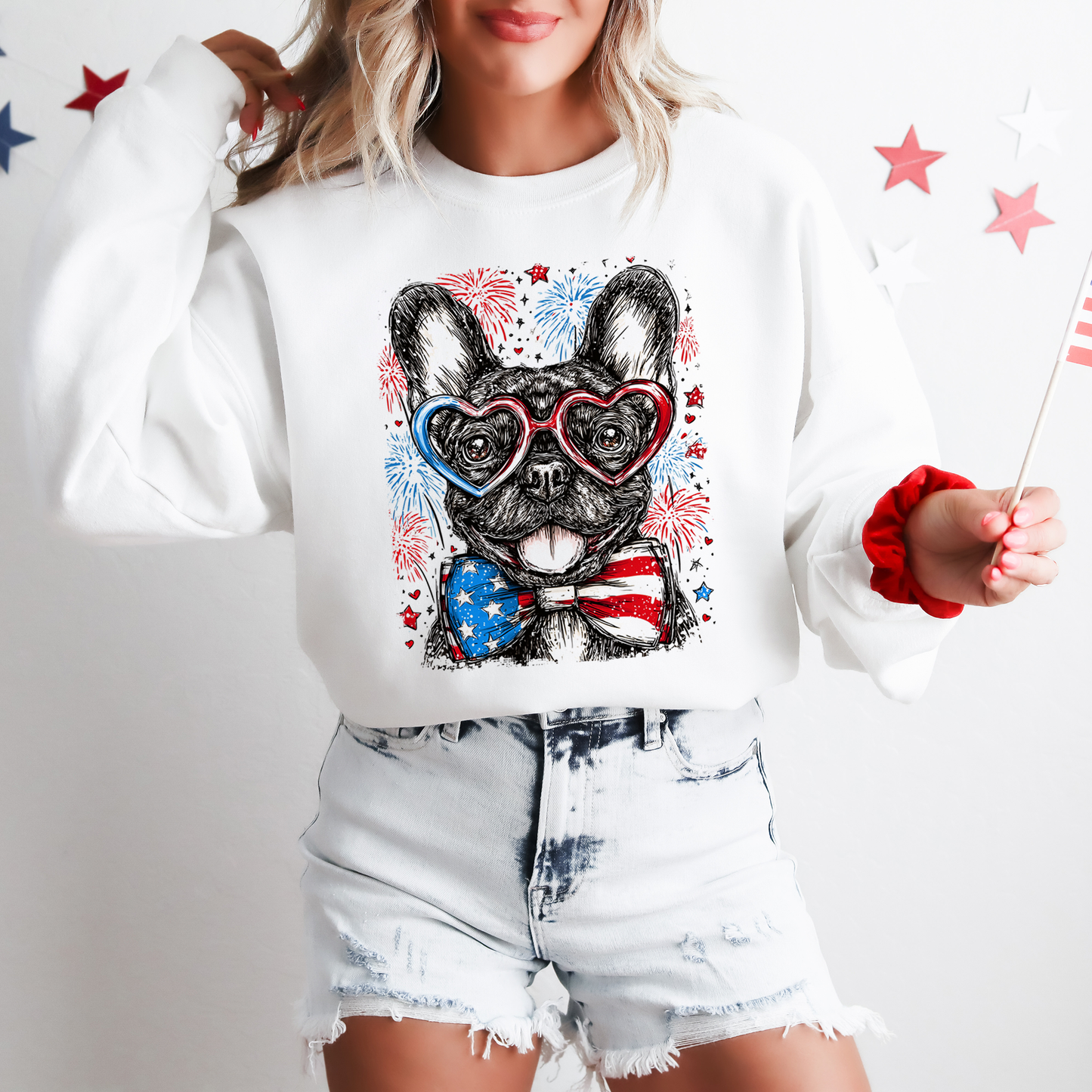 French Bulldog, Frenchie Patriotic Dog, USA, America, Pet Lover, 4th of July Sweatshirt