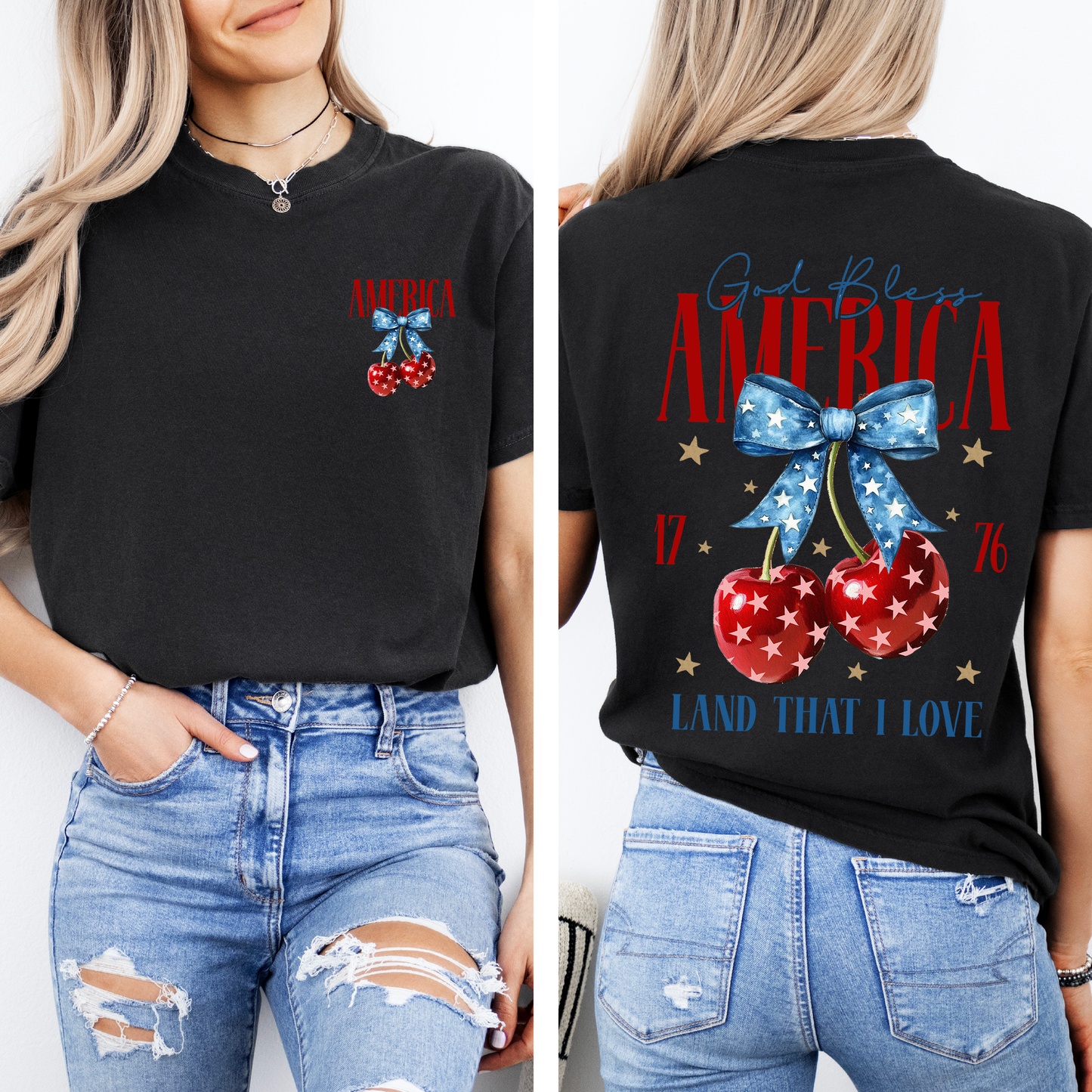 God Bless America, Patriotic, Cherries, USA, Fourth Of July, Comfort Colors T-Shirt