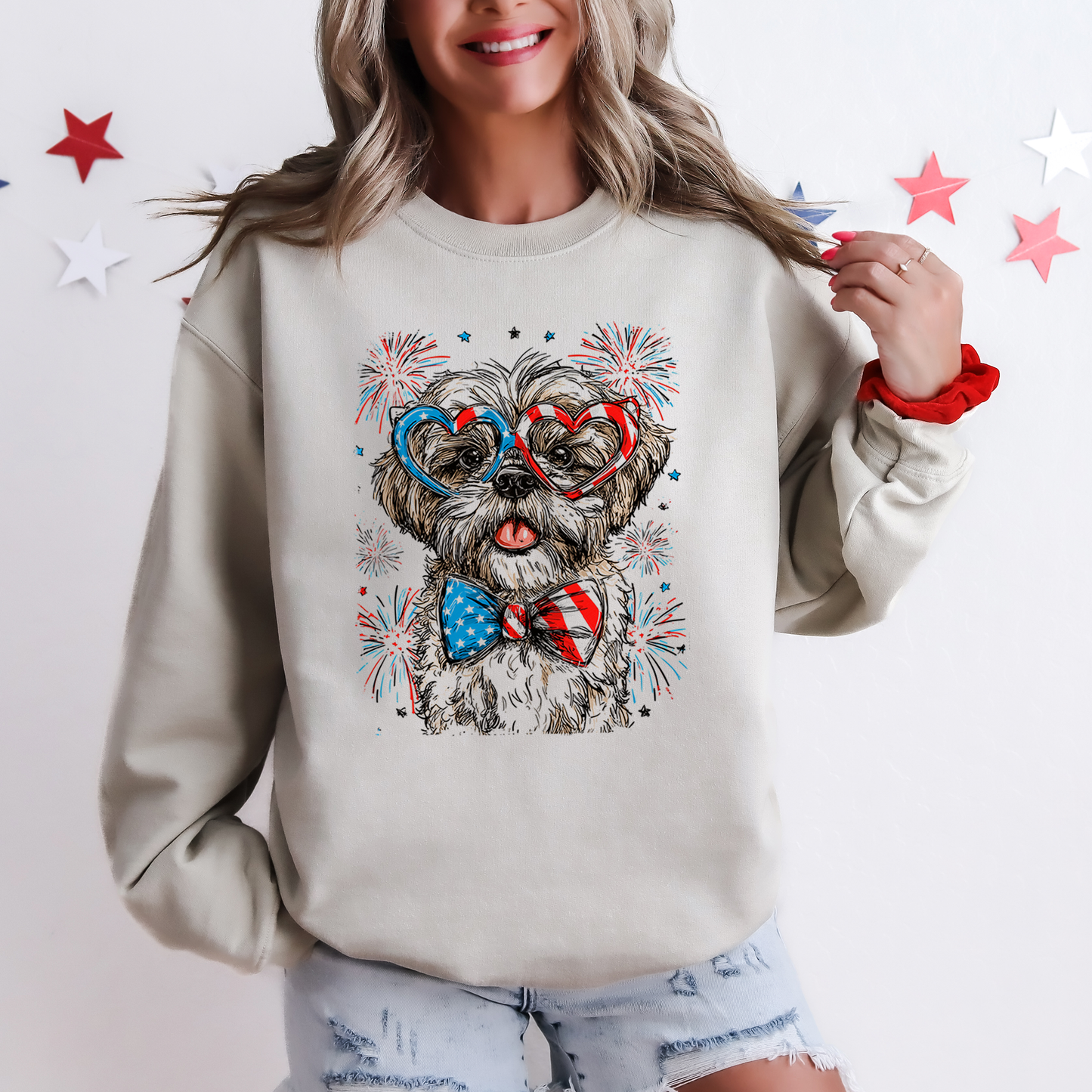 Shih Tzu Patriotic Dog, USA, America, Pet Lover, 4th of July Sweatshirt