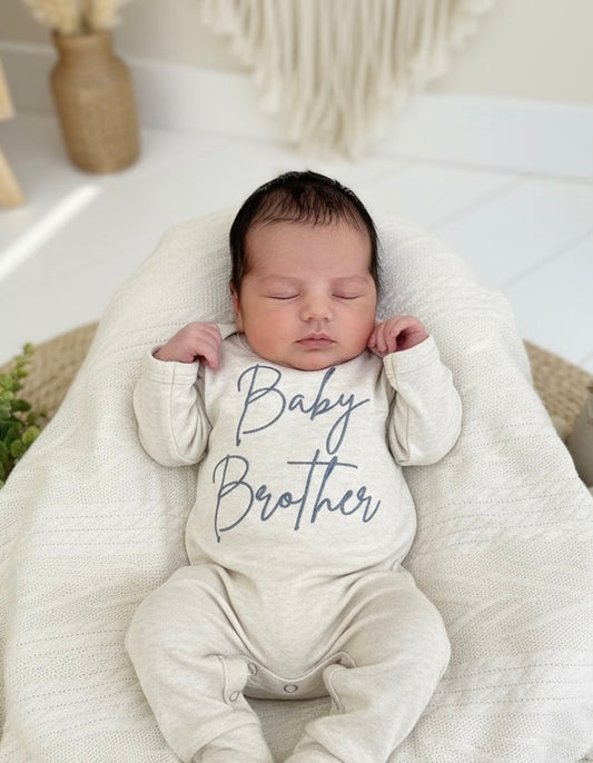 Baby Brother Blue Baby Announcement Embroidered Baby Romper