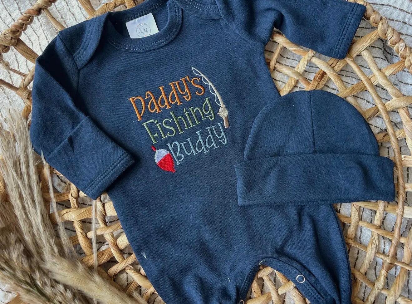 Daddy's Fishing Buddy Embroidered Baby Romper