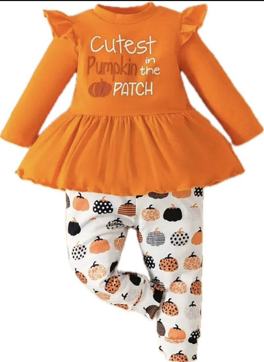 Cutest Pumpkin In The Patch Halloween Clothes Set, Pumpkin Long Sleeve