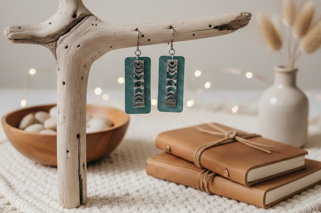 Moon Phase Earrings: Dusty Turquoise