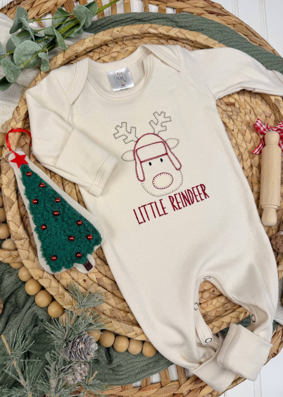 Little reindeer baby footie | Christmas baby outfit