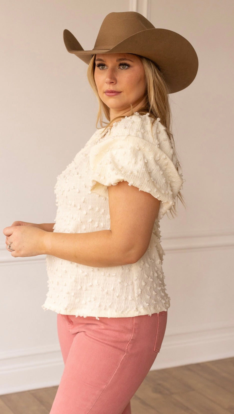 Textured Peasant Blouse-Cream