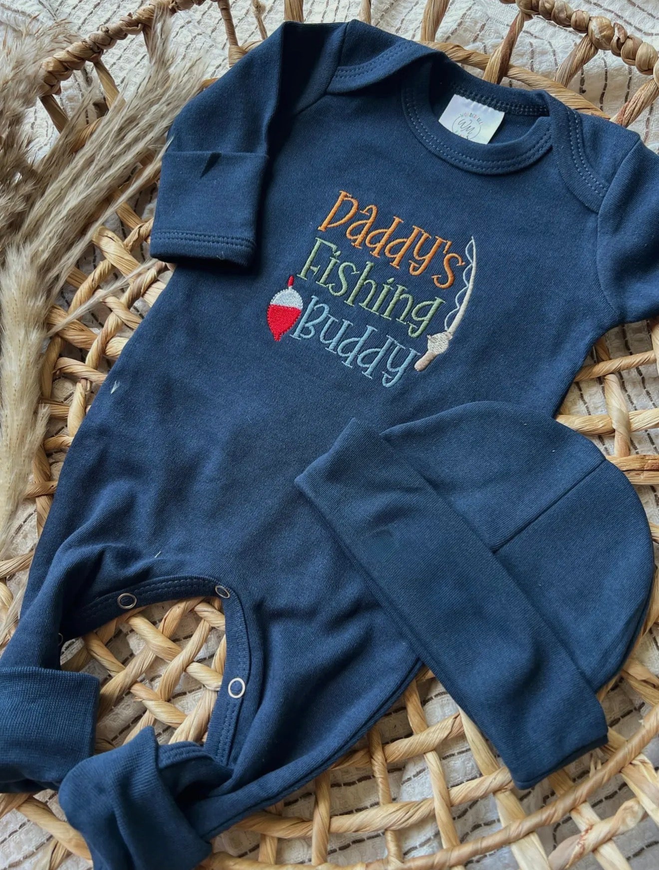 Daddy's Fishing Buddy Embroidered Baby Romper