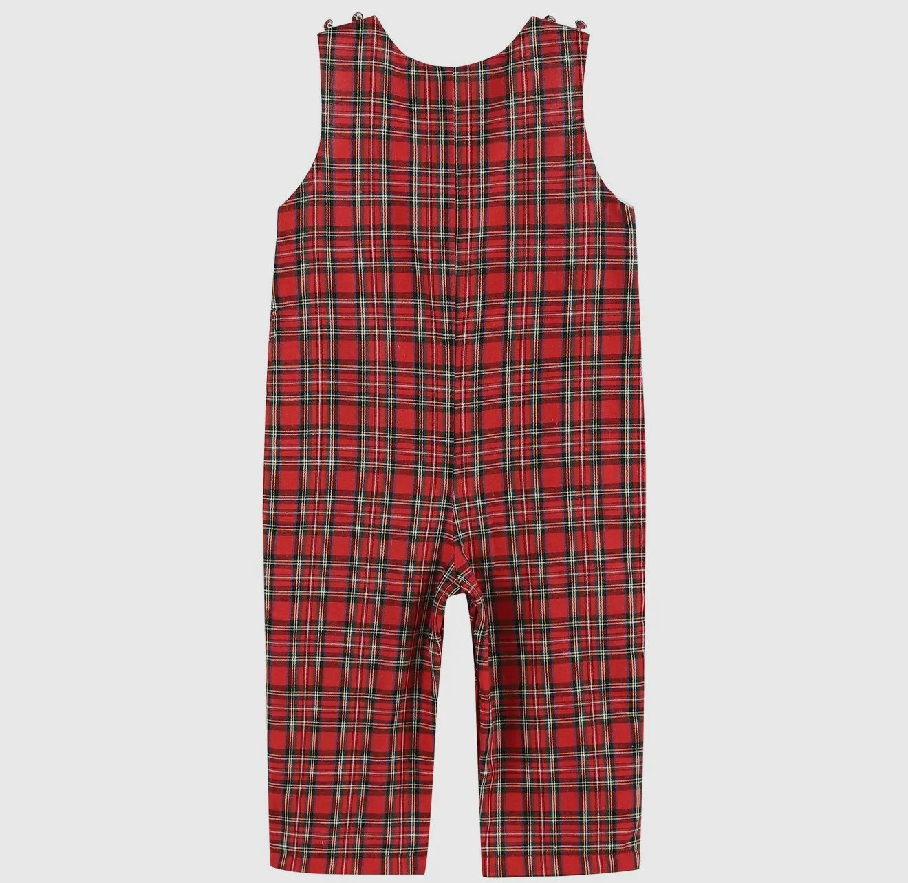 Red Christmas Plaid Santa Sleigh Smocked Overalls