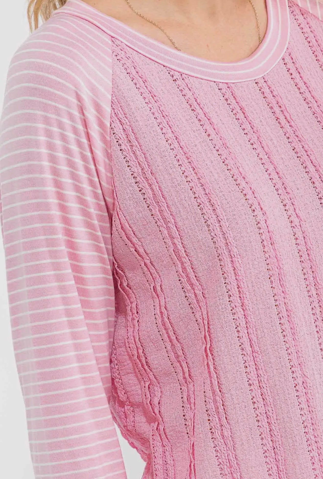Striped Raglan Textured Knit Top