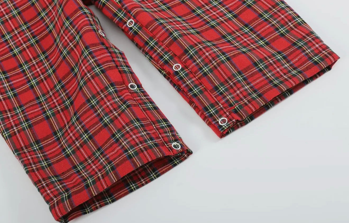 Red Christmas Plaid Santa Sleigh Smocked Overalls