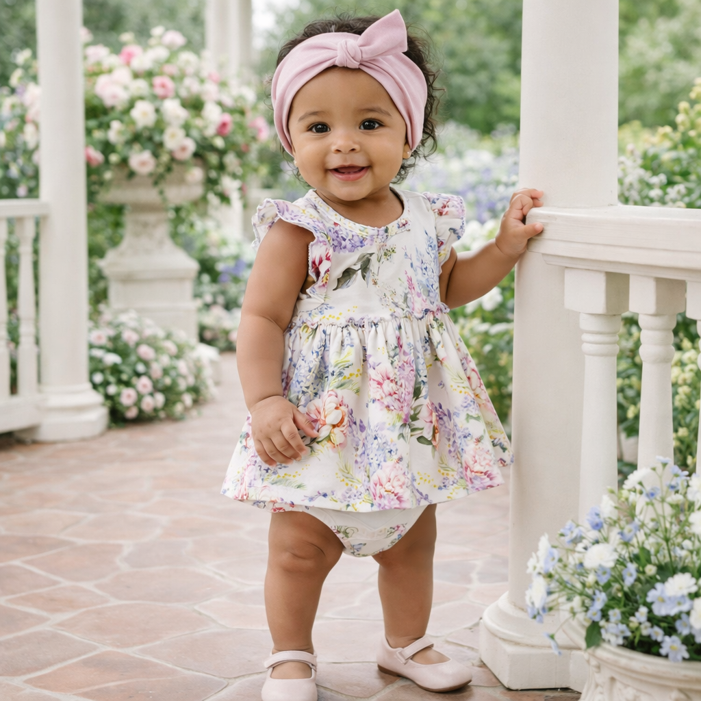 Watercolor Floral Bamboo Baby Skirted Bodysuit