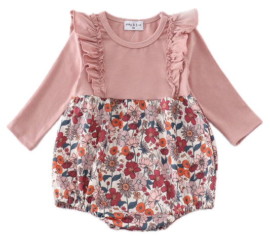 Pink Floral Girl Ruffle Bubble