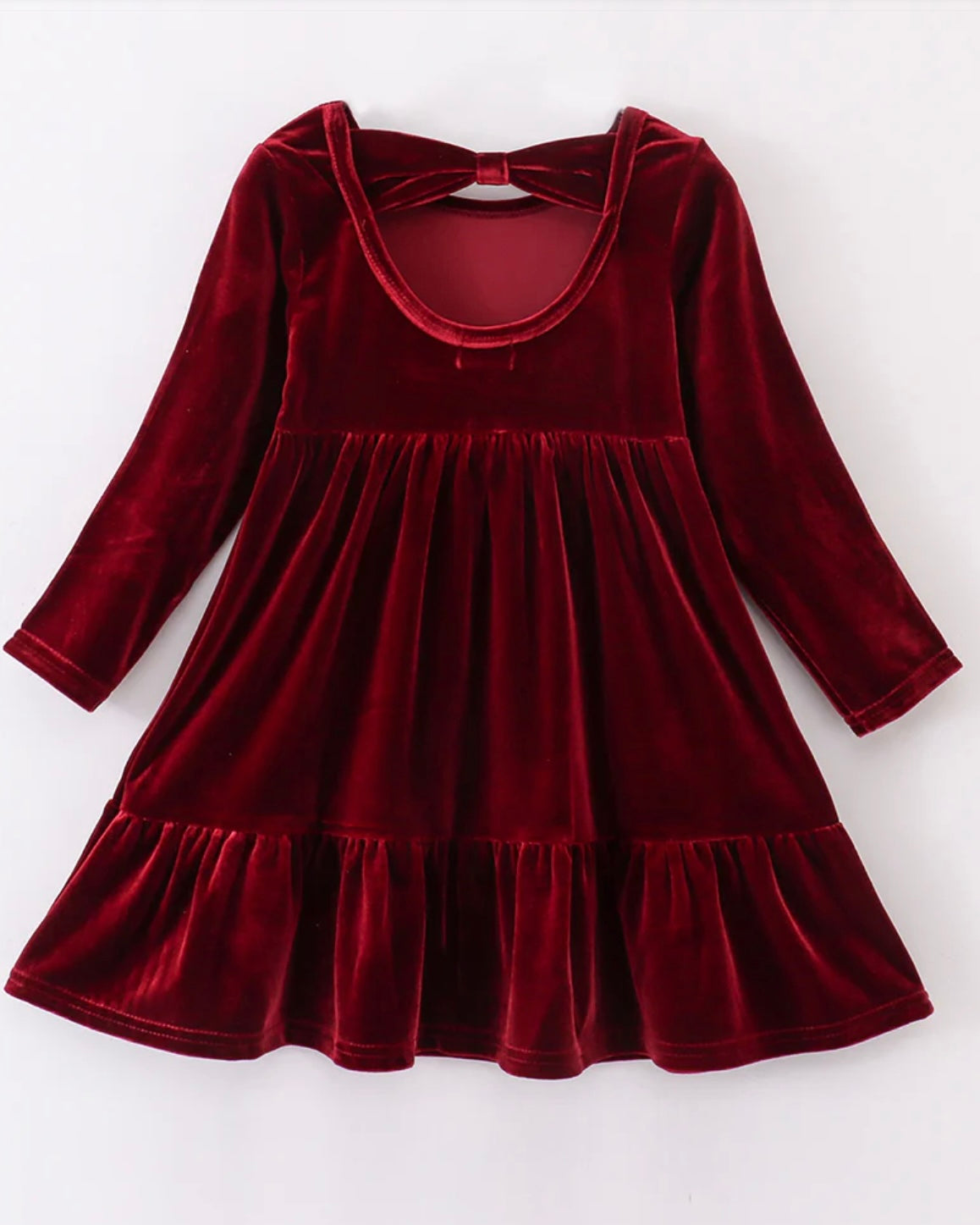 RED VELVET TIERED RUFFLE DRESS