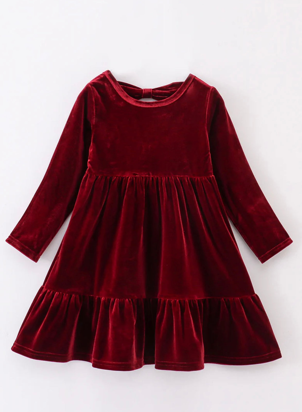 RED VELVET TIERED RUFFLE DRESS