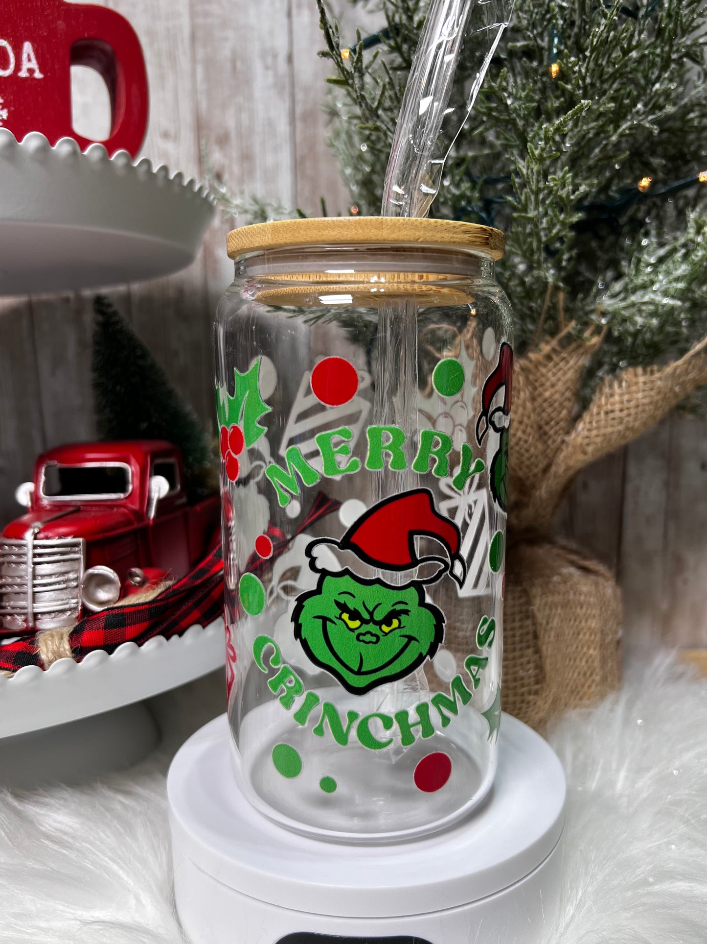 Cranky Green Man Christmas Libby Glass 16 oz Tumbler with Lid and Straw | Mean One 16 oz Tumbler | Whoville |