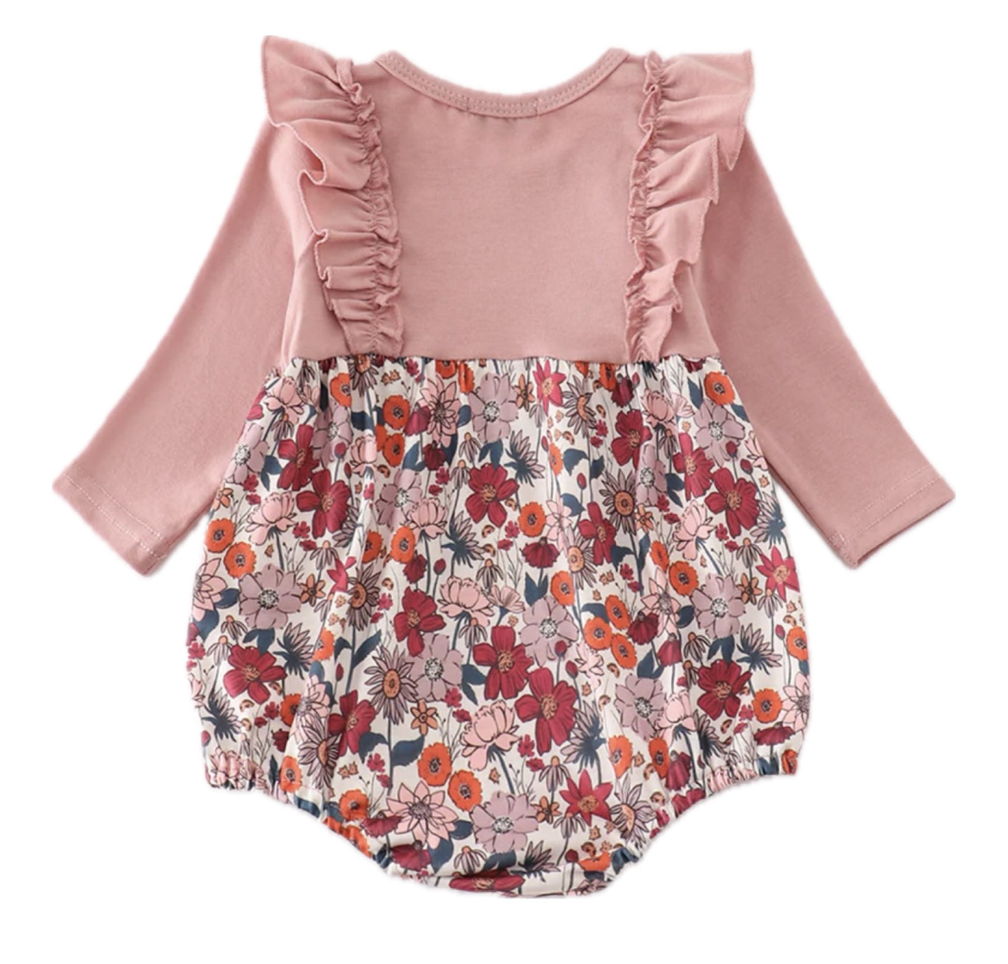 Pink Floral Girl Ruffle Bubble