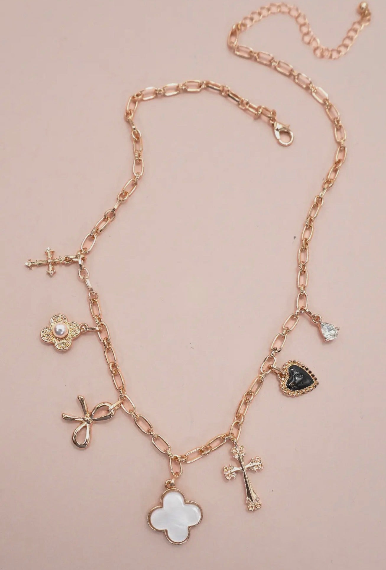 Clover Bow Cross Heart Flower Charm Necklace