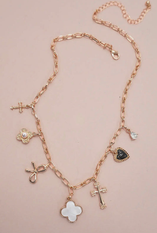 Clover Bow Cross Heart Flower Charm Necklace
