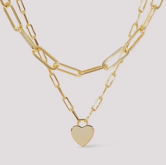 Gold MultiLayer Heart Charm Necklace