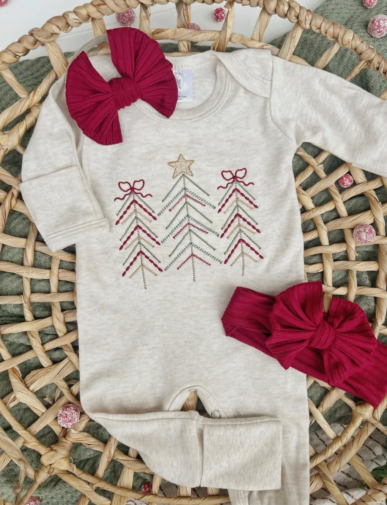 Oatmeal Baby Girl
Embroidered Christmas Tree Romper