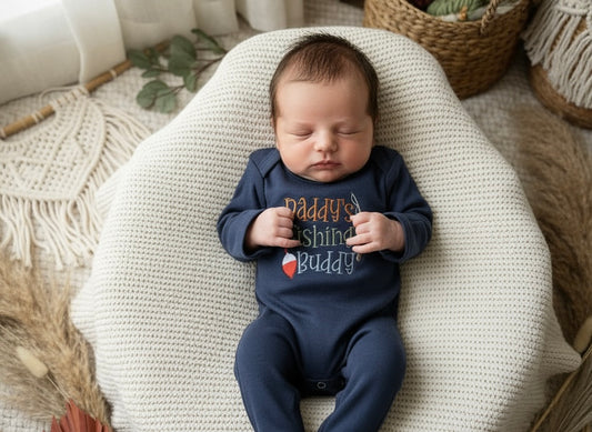 Daddy's Fishing Buddy Embroidered Baby Romper