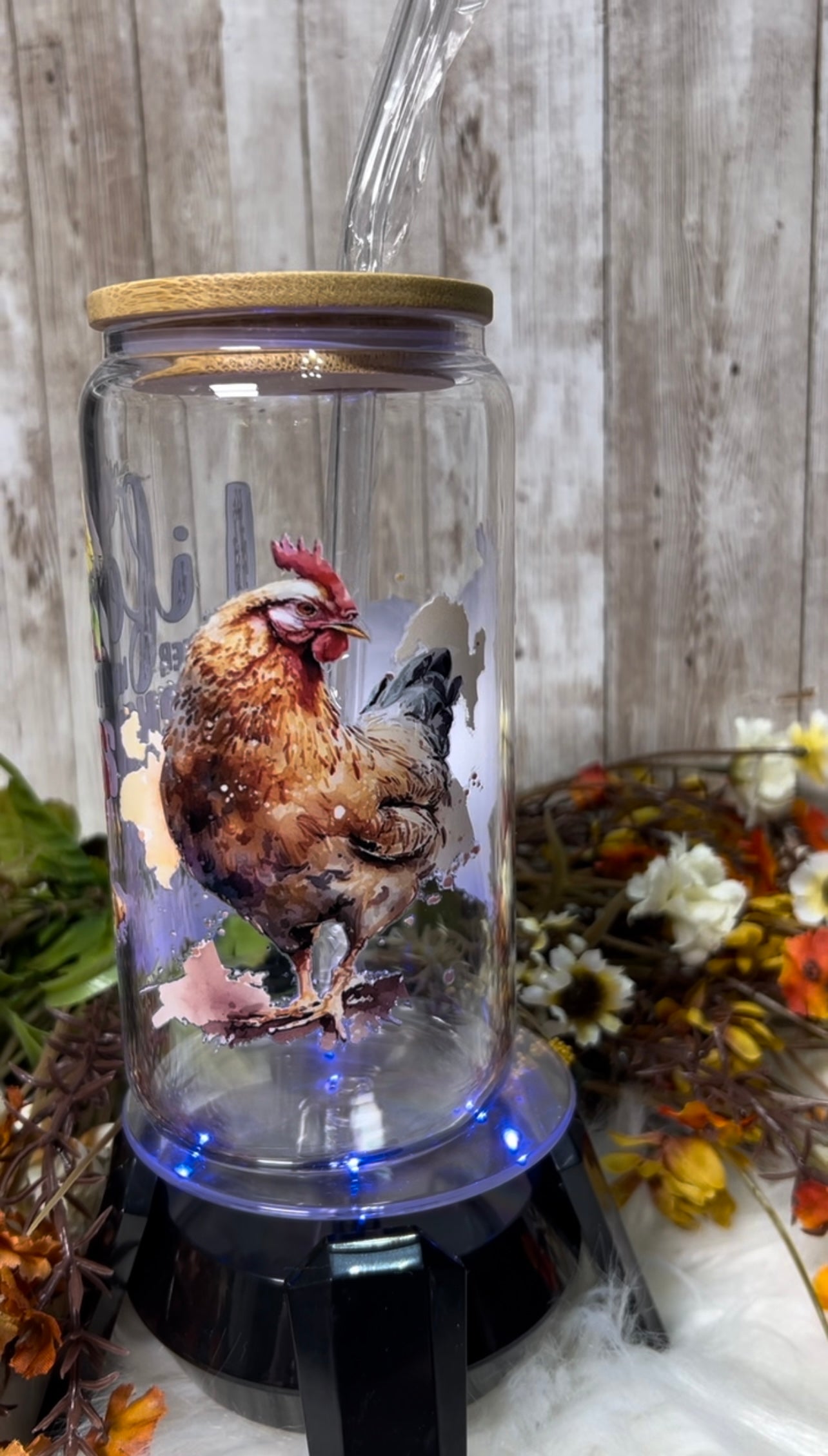 Life is Better With Chickens Glass Tumbler Cup | Chicken Gifts | Chickens and Roosters | 16oz Clear Glass Can | Libby Glass Tumbler with Straw and Bamboo Lid