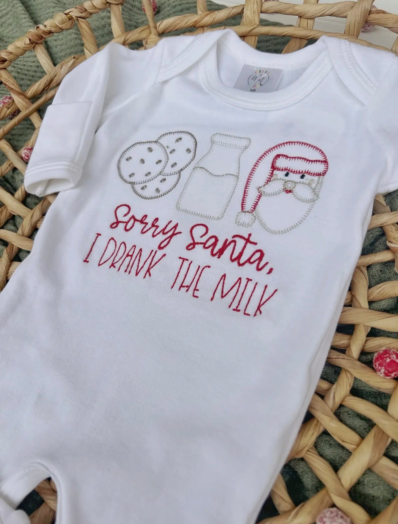 Sorry Santa I Drank All the Milk Embroidered Christmas Romper