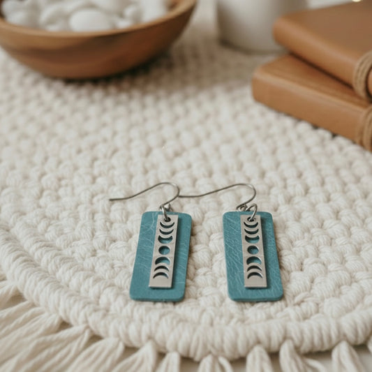 Moon Phase Earrings: Dusty Turquoise