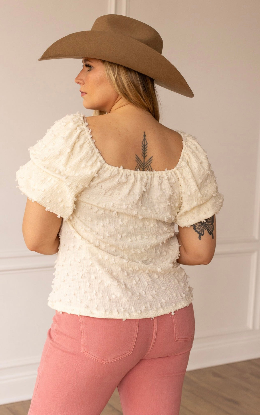 Textured Peasant Blouse-Cream