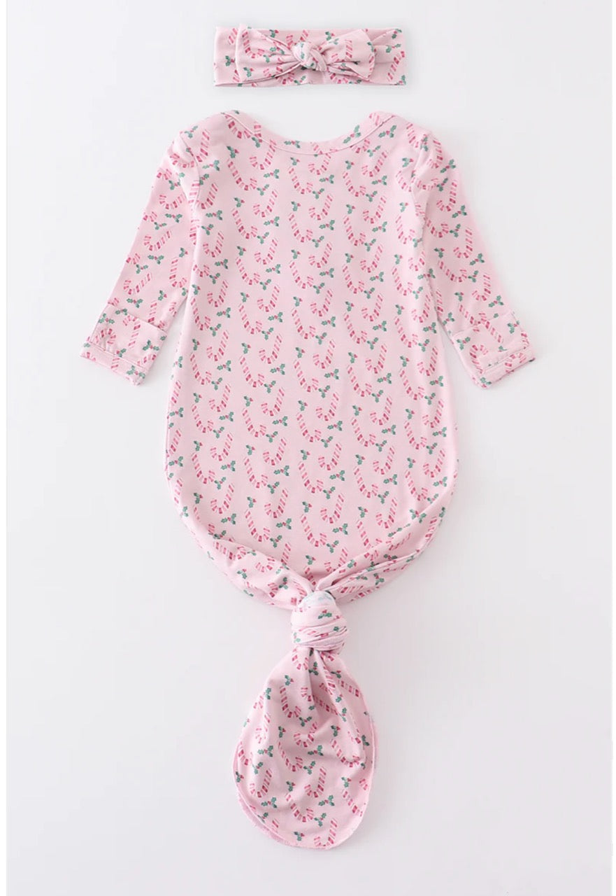 CHRISTMAS CANDY CANE PRINT BAMBOO BABY GOWN