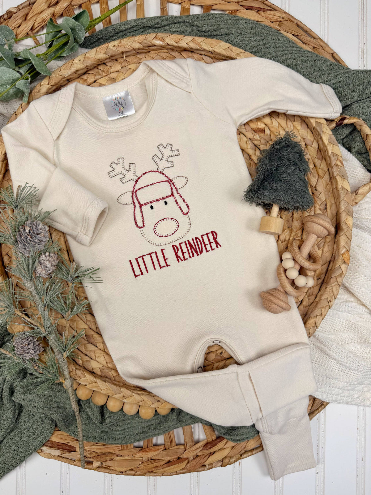 Little reindeer baby footie | Christmas baby outfit