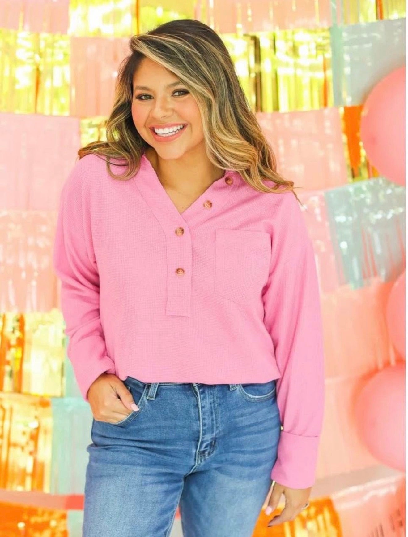 Pink Waffle Knit Top