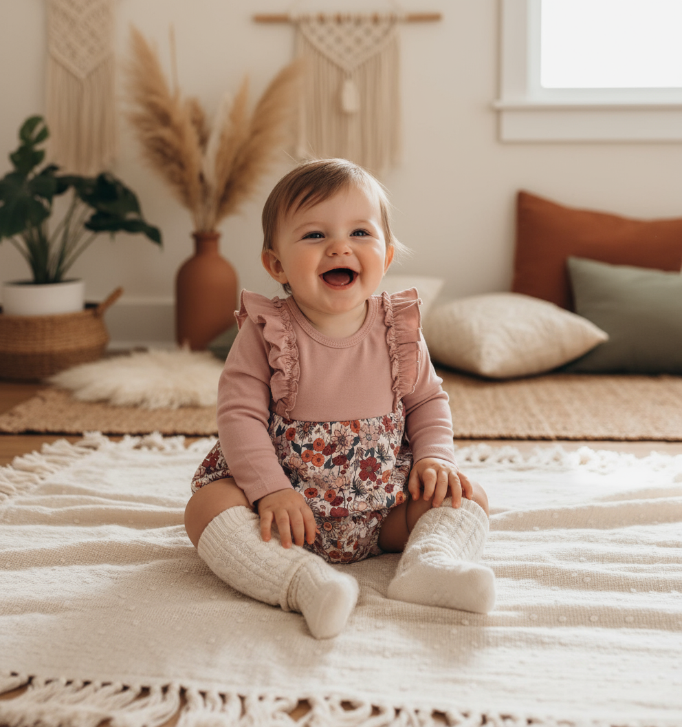 Pink Floral Girl Ruffle Bubble