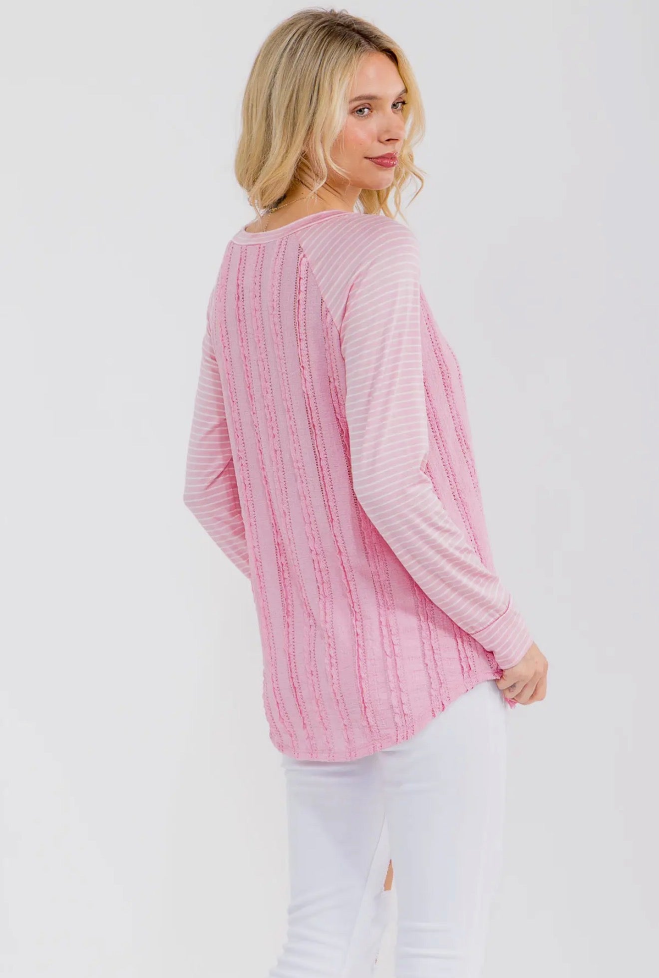 Striped Raglan Textured Knit Top